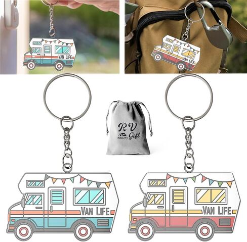 Haigoo 3D Camper Key Chain 2 Pack Camping Gifts for Women Men Campers Couples, Retro RV Keychain Set in Saudi Arabia