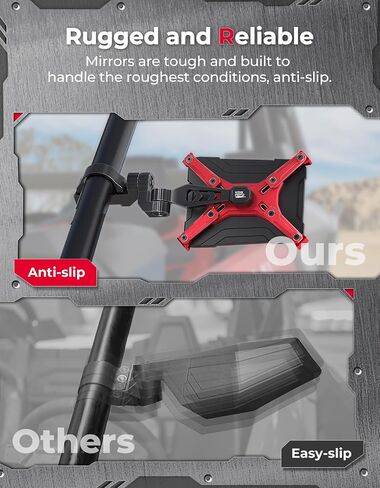 KEMIMOTO CNC Aluminum UTV Side Mirrors For 1.65"-2" Roll Cage Bar Compatible with Polaris RZR Can Am Maverick X3 Side by Side Talon Teryx Mule SXS Side View Mirror Red in Saudi Arabia
