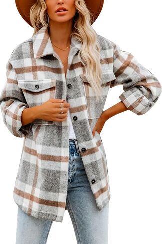 Moss Rose Womens Casual Plaid Shackets Button Down Long Sleeve Jacket Coats Shirts in Saudi Arabia