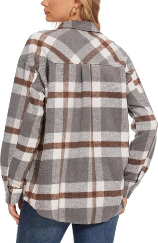 Moss Rose Womens Casual Plaid Shackets Button Down Long Sleeve Jacket Coats Shirts in Saudi Arabia