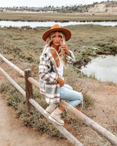 Moss Rose Womens Casual Plaid Shackets Button Down Long Sleeve Jacket Coats Shirts in Saudi Arabia