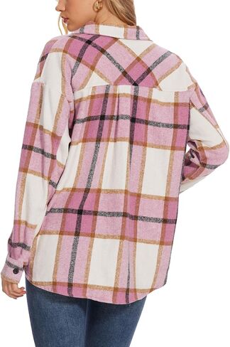 Moss Rose Womens Casual Plaid Shackets Button Down Long Sleeve Jacket Coats Shirts in Saudi Arabia