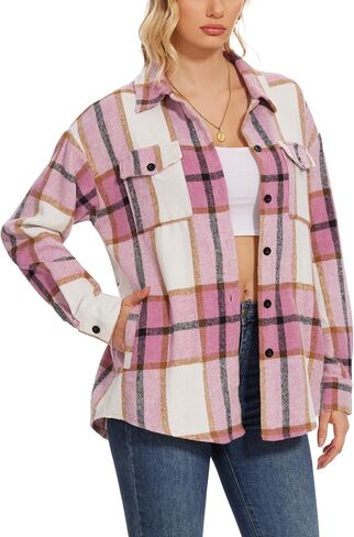 Moss Rose Womens Casual Plaid Shackets Button Down Long Sleeve Jacket Coats Shirts in Saudi Arabia