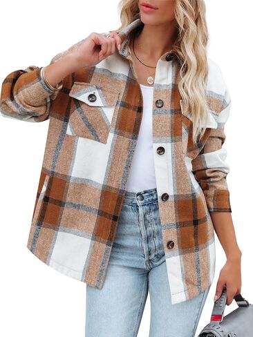 Moss Rose Womens Casual Plaid Shackets Button Down Long Sleeve Jacket Coats Shirts in Kuwait
