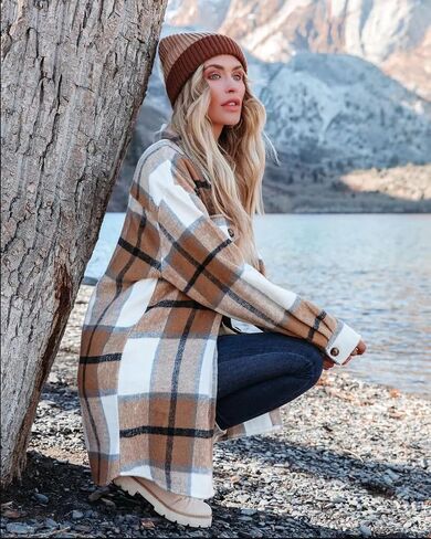 Moss Rose Womens Casual Plaid Shackets Button Down Long Sleeve Jacket Coats Shirts in Kuwait