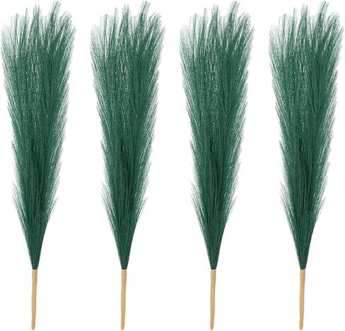 PATIKIL 17 Inch Faux Pampas Grass, 4 Pcs Boho Decor for Home Decoration Artificial Tall Fluffy Stems for Wedding Flower Party Vase Arrangement Centerpieces, Dark Green in Saudi Arabia