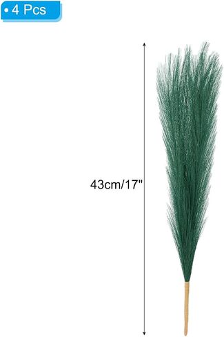 PATIKIL 17 Inch Faux Pampas Grass, 4 Pcs Boho Decor for Home Decoration Artificial Tall Fluffy Stems for Wedding Flower Party Vase Arrangement Centerpieces, Dark Green in Saudi Arabia