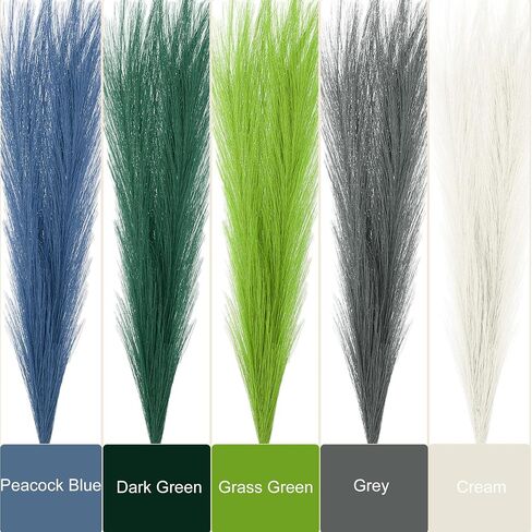 PATIKIL 17 Inch Faux Pampas Grass, 4 Pcs Boho Decor for Home Decoration Artificial Tall Fluffy Stems for Wedding Flower Party Vase Arrangement Centerpieces, Dark Green in Saudi Arabia