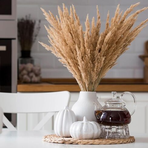 PATIKIL 17 Inch Faux Pampas Grass, 4 Pcs Boho Decor for Home Decoration Artificial Tall Fluffy Stems for Wedding Flower Party Vase Arrangement Centerpieces, Dark Green in Saudi Arabia