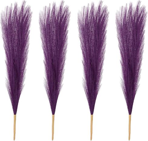 PATIKIL 17 Inch Faux Pampas Grass, 4 Pcs Boho Decor for Home Decoration Artificial Tall Fluffy Stems for Wedding Flower Party Vase Arrangement Centerpieces, Dark Green in Saudi Arabia