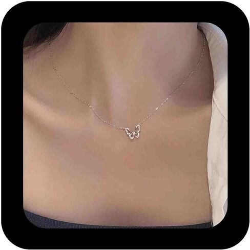 Boho Crystal Butterfly Choker Necklace Outline Butterfly Pendant Necklace Hollow Butterfly Clavicle Necklace Silver Cz Butterfly Necklace Jewelry for Women(Silver) in Saudi Arabia