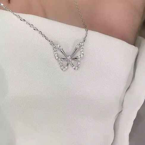 Boho Crystal Butterfly Choker Necklace Outline Butterfly Pendant Necklace Hollow Butterfly Clavicle Necklace Silver Cz Butterfly Necklace Jewelry for Women(Silver) in Saudi Arabia