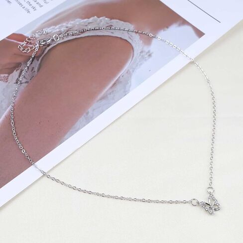 Boho Crystal Butterfly Choker Necklace Outline Butterfly Pendant Necklace Hollow Butterfly Clavicle Necklace Silver Cz Butterfly Necklace Jewelry for Women(Silver) in Saudi Arabia