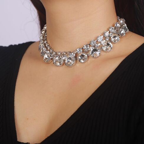 fxmimior 3Tier Boho Fashion Prom Big Shinny Rhinestones Choker Necklace Dainty Layered Sexy Body Chain Choker Necklace for Women Dainty Choker Necklace Halloween Christmas Necklace Jewelry Gift for Women in Saudi Arabia