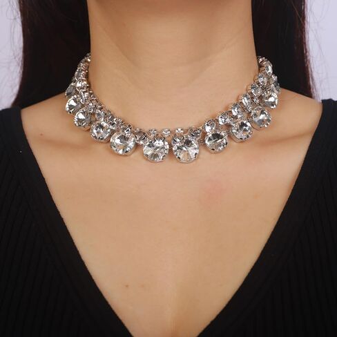 fxmimior 3Tier Boho Fashion Prom Big Shinny Rhinestones Choker Necklace Dainty Layered Sexy Body Chain Choker Necklace for Women Dainty Choker Necklace Halloween Christmas Necklace Jewelry Gift for Women in Saudi Arabia