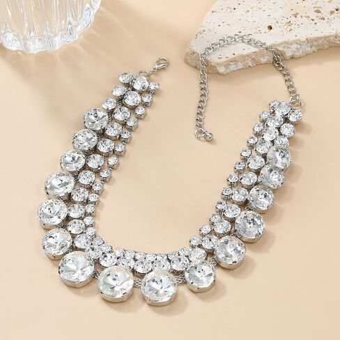 fxmimior 3Tier Boho Fashion Prom Big Shinny Rhinestones Choker Necklace Dainty Layered Sexy Body Chain Choker Necklace for Women Dainty Choker Necklace Halloween Christmas Necklace Jewelry Gift for Women in Saudi Arabia