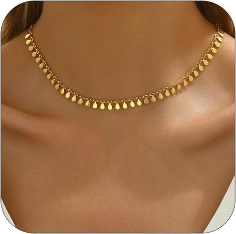 18K Gold Plated Beaded Necklaces for Women Dainty Circle Coin Butterfly Star Drop Cute Tassel Choker Chain Trendy Stainless Steel Jewelry in Saudi Arabia