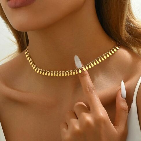 18K Gold Plated Beaded Necklaces for Women Dainty Circle Coin Butterfly Star Drop Cute Tassel Choker Chain Trendy Stainless Steel Jewelry in Saudi Arabia
