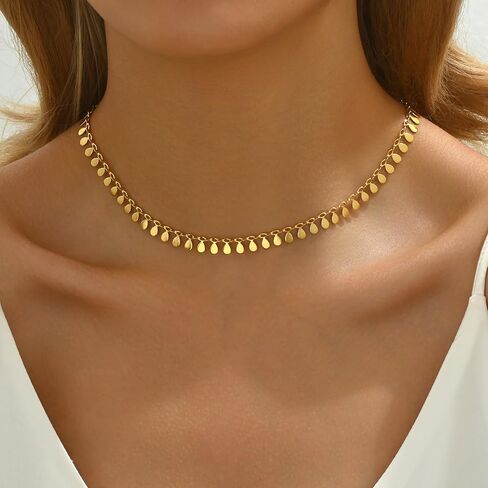 18K Gold Plated Beaded Necklaces for Women Dainty Circle Coin Butterfly Star Drop Cute Tassel Choker Chain Trendy Stainless Steel Jewelry in Saudi Arabia