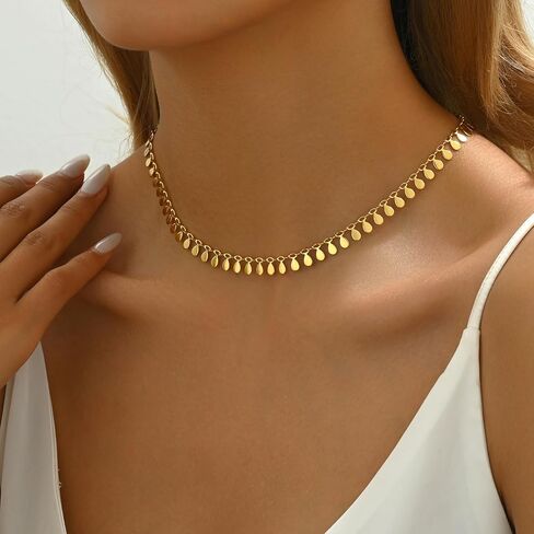 18K Gold Plated Beaded Necklaces for Women Dainty Circle Coin Butterfly Star Drop Cute Tassel Choker Chain Trendy Stainless Steel Jewelry in Saudi Arabia