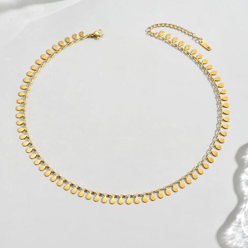 18K Gold Plated Beaded Necklaces for Women Dainty Circle Coin Butterfly Star Drop Cute Tassel Choker Chain Trendy Stainless Steel Jewelry in Saudi Arabia