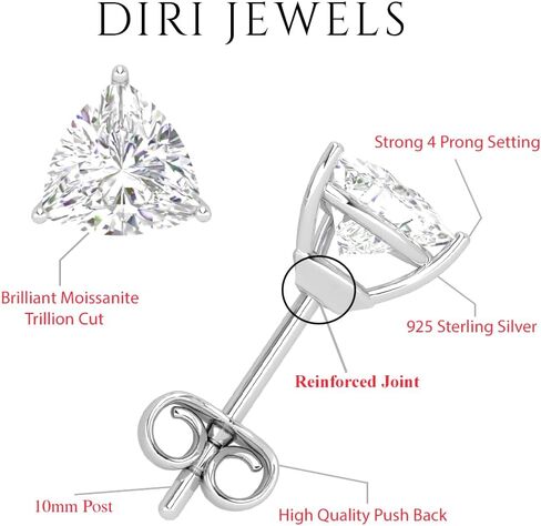 Moissanite Stud Earrings, 0.5ct-2ct D Color VVS1 Clarity Lab Grown Diamond Moissanite 14K White Gold Plated Sterling Silver Moissanite Push Back Earrings For Women in Kuwait