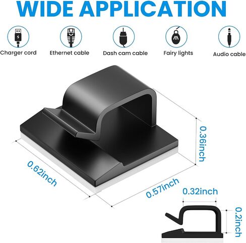 Thick/Multiple Cable Management Clip（25Pcs Black Large）,Cord Organizer for HDMI,Light String,Power Plug,Extension Cord, Ethernet Cable, TV Coax, Electric Wires,Cable Management Under Desk, Wall in Saudi Arabia