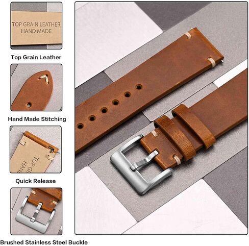 Anbeer Quick Release Leather Watch Bands for Men Women,18mm 20mm 22mm Military Style Top Grain Leather Watch Strap in Kuwait