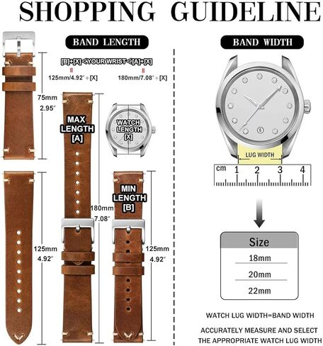 Anbeer Quick Release Leather Watch Bands for Men Women,18mm 20mm 22mm Military Style Top Grain Leather Watch Strap in Kuwait