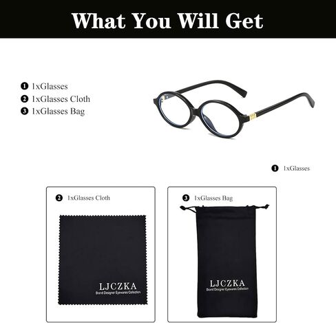 LJCZKA موضة النظارات البيضاوية للنساء الرجال الرجعية البيضاوي إطار صغير الضوء الأزرق حجب نظارات الطالب الذي يذاكر كثيرا نظارات الكمبيوتر in Kuwait