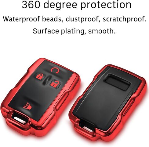 for chevrolet key fob cover with metal/leather keychain,TPU 4 Buttons Key case,compatible with Colorado Silverado Suburban Tahoe Silverado Remote smart Key,car Key Accessories,Red in Saudi Arabia