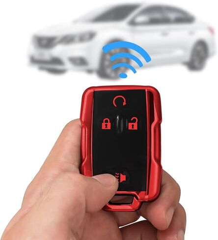 for chevrolet key fob cover with metal/leather keychain,TPU 4 Buttons Key case,compatible with Colorado Silverado Suburban Tahoe Silverado Remote smart Key,car Key Accessories,Red in Saudi Arabia