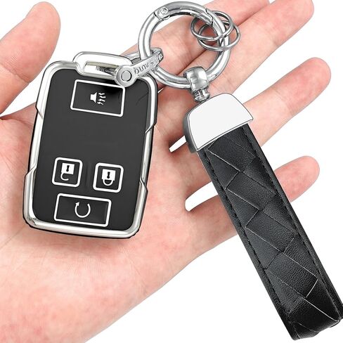 for chevrolet key fob cover with metal/leather keychain,TPU 4 Buttons Key case,compatible with Colorado Silverado Suburban Tahoe Silverado Remote smart Key,car Key Accessories,Red in Saudi Arabia