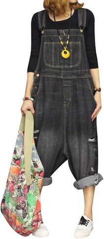 Women's Sleeveless Harem Jumpsuits Denim Dungarees Cotton Overalls in Kuwait