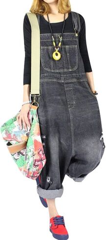 Women's Sleeveless Harem Jumpsuits Denim Dungarees Cotton Overalls in Kuwait