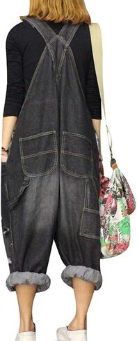 Women's Sleeveless Harem Jumpsuits Denim Dungarees Cotton Overalls in Kuwait