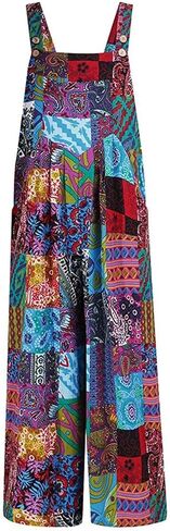 Womens Overalls Casual Floral Print Sleeveless Jumpsuit Plus Size High Waist Wide Leg Romper Jumpsuits with Pockets in Saudi Arabia