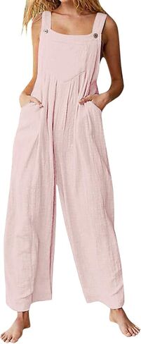 Womens Overalls Casual Floral Print Sleeveless Jumpsuit Plus Size High Waist Wide Leg Romper Jumpsuits with Pockets in Saudi Arabia