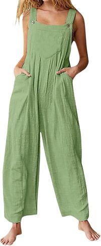 Womens Overalls Casual Floral Print Sleeveless Jumpsuit Plus Size High Waist Wide Leg Romper Jumpsuits with Pockets in Saudi Arabia