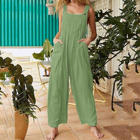 Womens Overalls Casual Floral Print Sleeveless Jumpsuit Plus Size High Waist Wide Leg Romper Jumpsuits with Pockets in Saudi Arabia