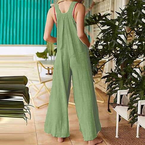 Womens Overalls Casual Floral Print Sleeveless Jumpsuit Plus Size High Waist Wide Leg Romper Jumpsuits with Pockets in Saudi Arabia