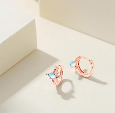 Star Earrings for Women 925 Sterling Silver Star Moonstone Hoop Earrings Small Hoop Earrings Moonstone Jewelry Gifts for Women in Kuwait