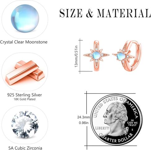 Star Earrings for Women 925 Sterling Silver Star Moonstone Hoop Earrings Small Hoop Earrings Moonstone Jewelry Gifts for Women in Kuwait