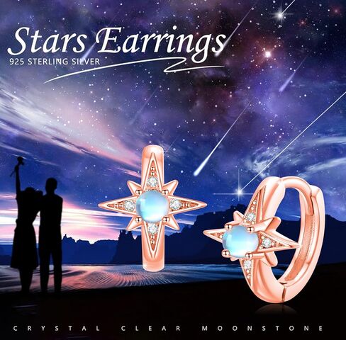Star Earrings for Women 925 Sterling Silver Star Moonstone Hoop Earrings Small Hoop Earrings Moonstone Jewelry Gifts for Women in Kuwait