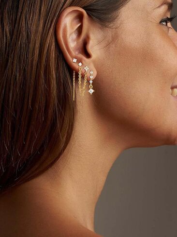 Moodear Gold Dangle Earrings 3/4 Pairs Dainty 14K Gold Plated Chain Earrings for Women Trendy Earring Stacks Set Cubic Zirconia Pearl Hoop Stud Hypoallergenic Earrings for Women Jewelry Gifts in Kuwait