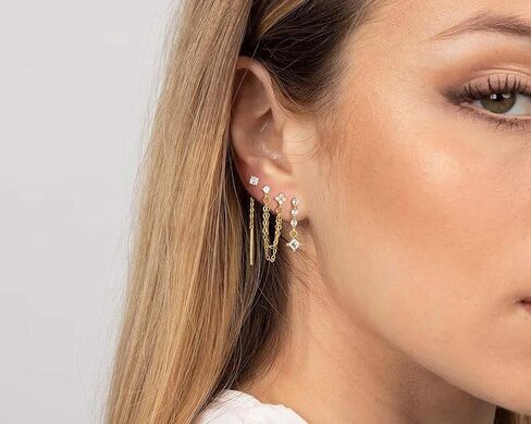 Moodear Gold Dangle Earrings 3/4 Pairs Dainty 14K Gold Plated Chain Earrings for Women Trendy Earring Stacks Set Cubic Zirconia Pearl Hoop Stud Hypoallergenic Earrings for Women Jewelry Gifts in Kuwait