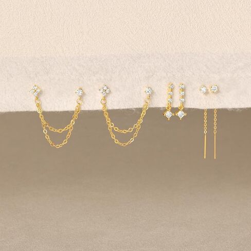 Moodear Gold Dangle Earrings 3/4 Pairs Dainty 14K Gold Plated Chain Earrings for Women Trendy Earring Stacks Set Cubic Zirconia Pearl Hoop Stud Hypoallergenic Earrings for Women Jewelry Gifts in Kuwait