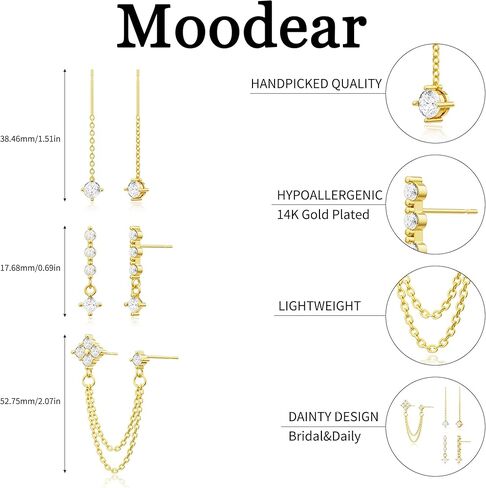 Moodear Gold Dangle Earrings 3/4 Pairs Dainty 14K Gold Plated Chain Earrings for Women Trendy Earring Stacks Set Cubic Zirconia Pearl Hoop Stud Hypoallergenic Earrings for Women Jewelry Gifts in Kuwait