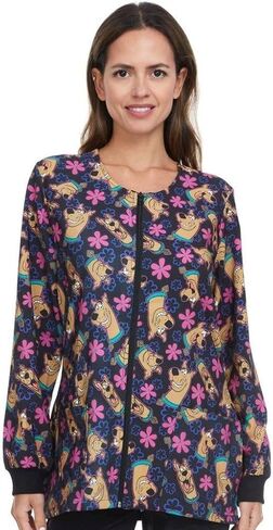 سترة سكوبي دو النسائية المطبوعة بالكامل مع سحاب وجيوب - زي عمل مريح in Kuwait