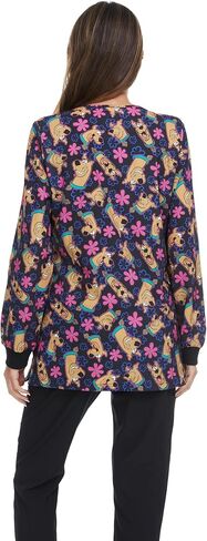 سترة سكوبي دو النسائية المطبوعة بالكامل مع سحاب وجيوب - زي عمل مريح in Kuwait